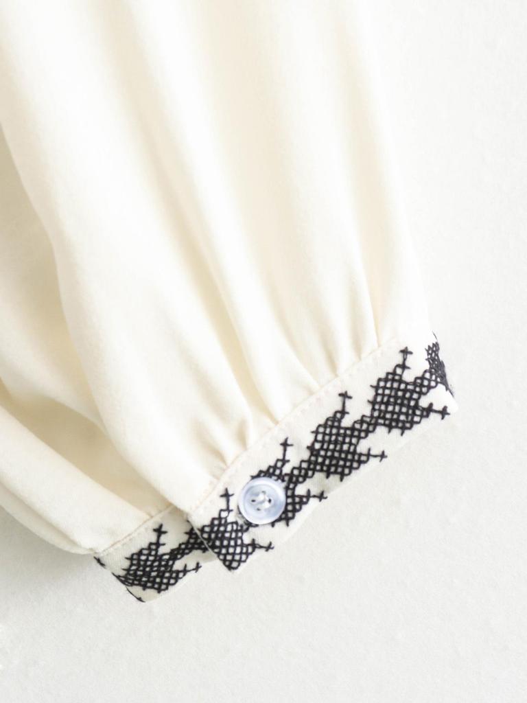 2024 Summer Women's V-Neck Color Block Embroidered Top - European & American Style Casual Fashion