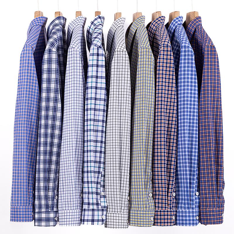 Spring Summer Thin Men's Shirt Long-Sleeved Cotton Plaid Shirt Formal Fashion Soft Breathable Classic Basic Casual  Shirts