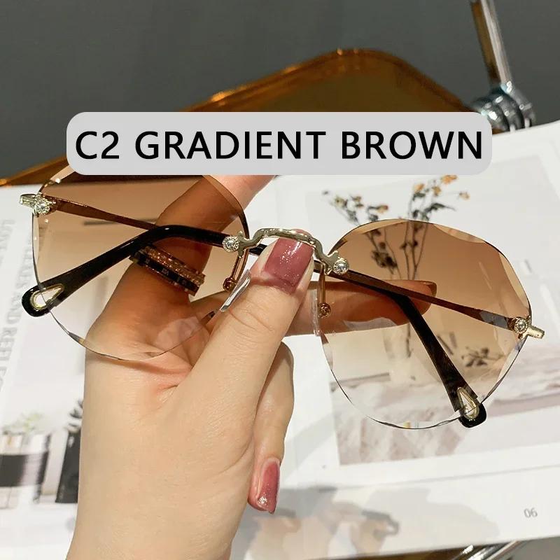 Klassische randlose runde Sonnenbrille für Damen Sexy Farbverlauf Übergröße Sonnenbrille Damen Vintage Outdoor Großes Gestell UV400 Schutz