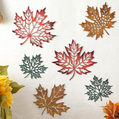 6 Stück Metall Herbst Ahorn Herbstblätter Wanddeko Kunst Bauernhaus Rustikal Metallschild Hängeornament für Thanksgiving Herbst Zuhause Innen Außen