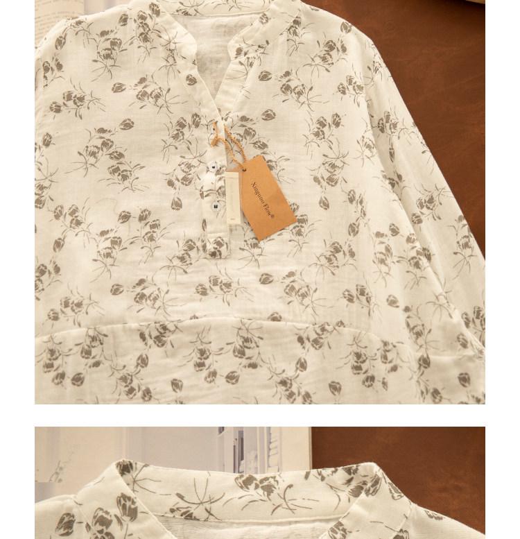 Chemise en Coton et Lin à Manches Longues et Décolleté en V Florale Gorge d'Hiver – Style Printanier Élégant pour Femme