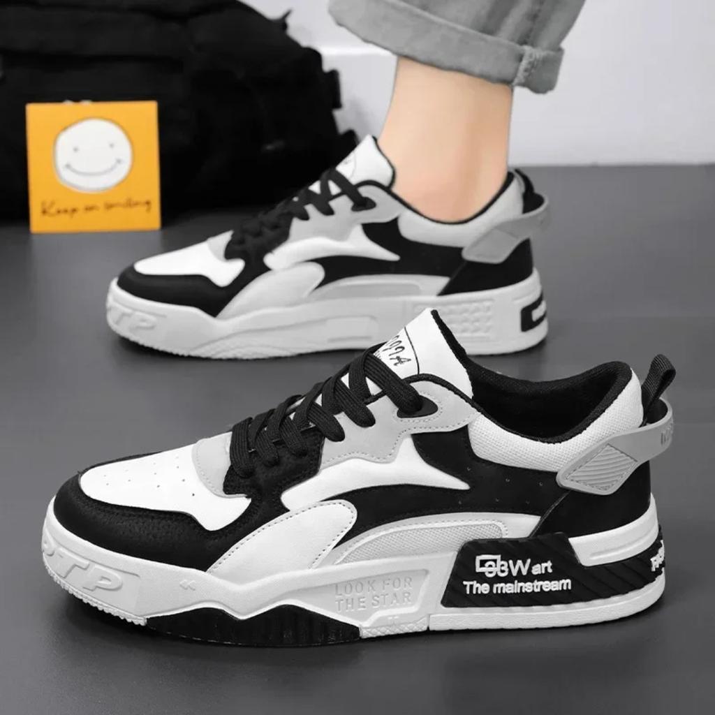 2025 New Men's Sports Shoes Comfortable Thick Soled Shoes Fashionable Lace Up Vulcanized Shoes White Casual Sports Shoes
