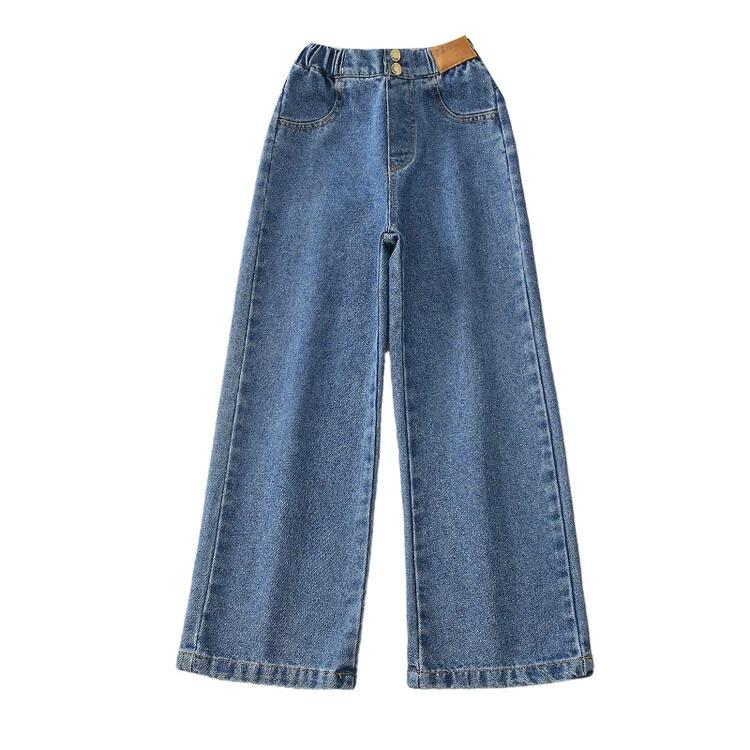 Mädchenhosen Frühling und Herbst Locker Gerade Bein Herbsthosen Modischer Westernstil Große Kinder Weitbeinige Hosen Herbst Kinderjeans