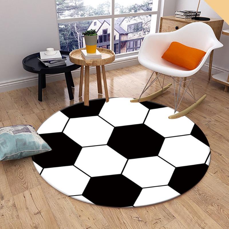 Ball Design Round Carpet Sports Equipment Pattern Floor Mat Football Baseball Basketball Print Rug for Playroom Game Boys' Room