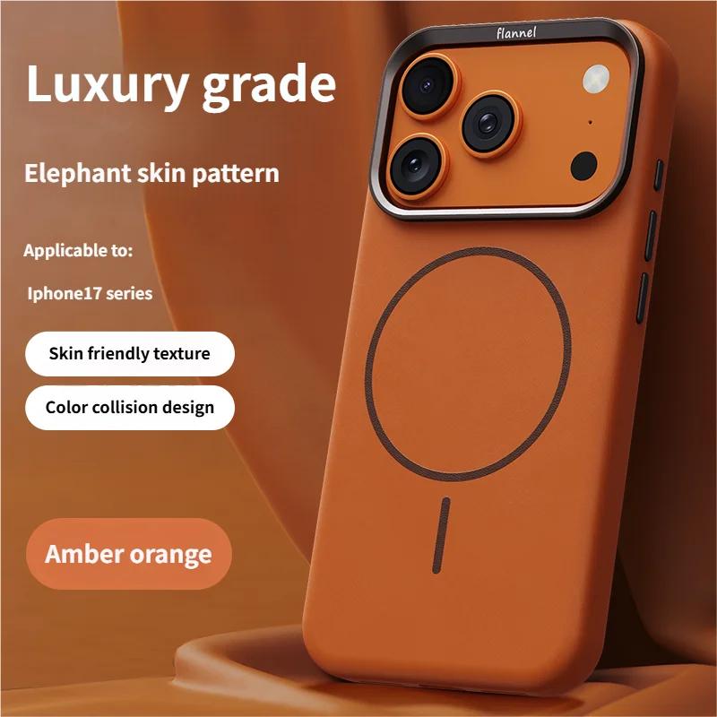 High-End Elephant Leather Texture Magnetic Phone Case for IPhone 17 Pro Max Air for Magsafe Wireless Charging Full Protect Cover