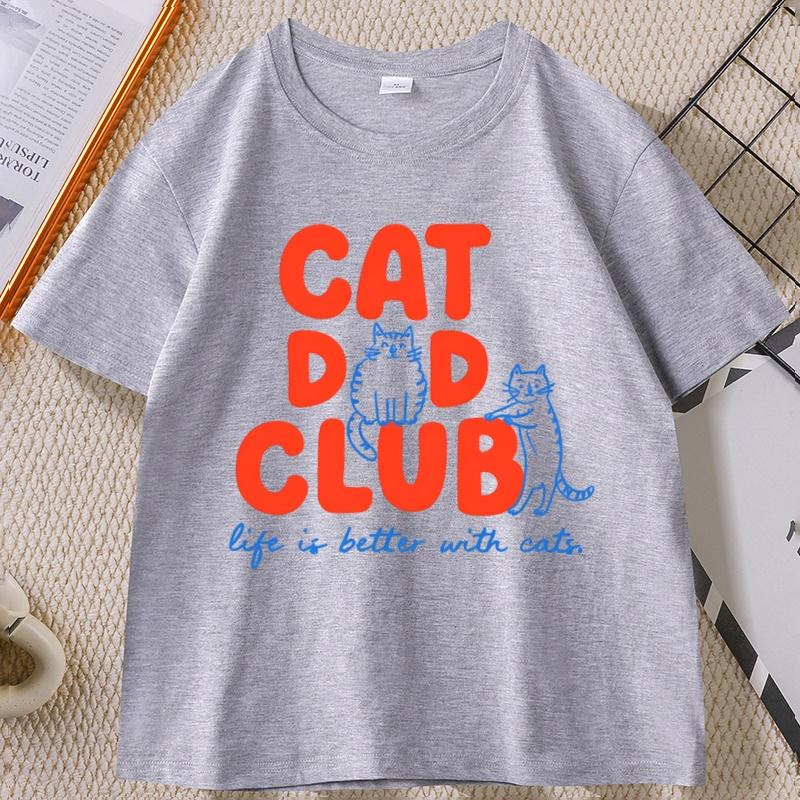 Cat Dad Club Tshirt Funny Pet Lover Crewneck Cotton Short Sleeve Tshirt Y2k Streetwear Male Clothes Graphic Tees Elastic Tops