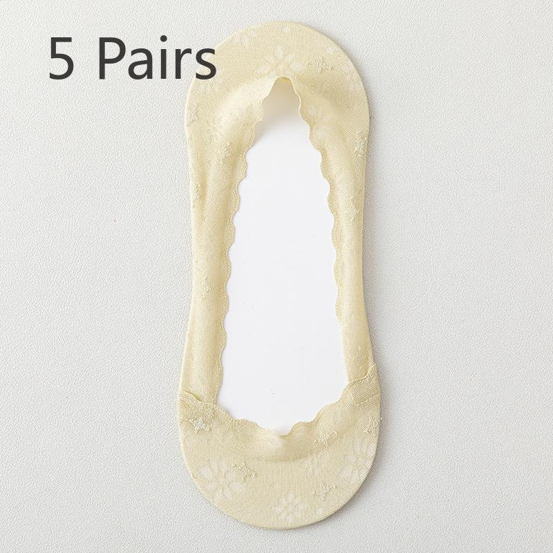 

5 пар женских носков-лодочек на тонкой хлопковой подошве с нескользящей кружевной подошвой на весну/лето 5 Pairs зелёный