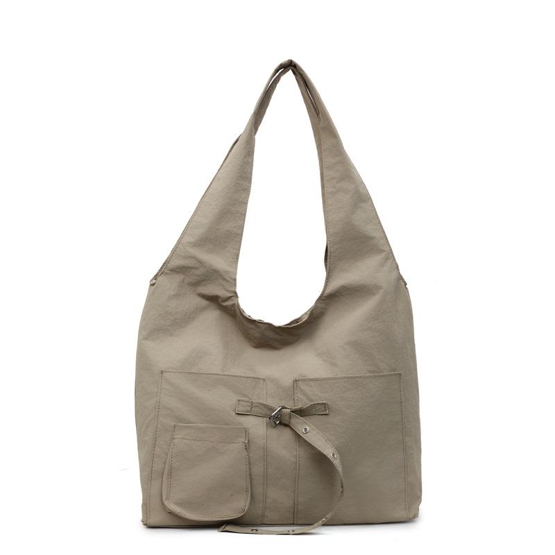 

Fashi Retro Nyl Shoulder Bags Large Capacity Casual Women Tote Bag Waterproof Multi Pocket Simple Commuter Bag хаки