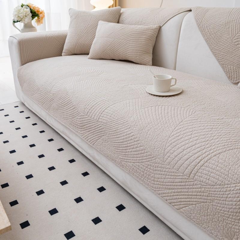 Nordic Simple Solid Color Sofa Cushion Four Seasons Pure Cotton Fabric Non-Slip Cotton Seat Cushions Universal Modern Sofa Cover Slipcover