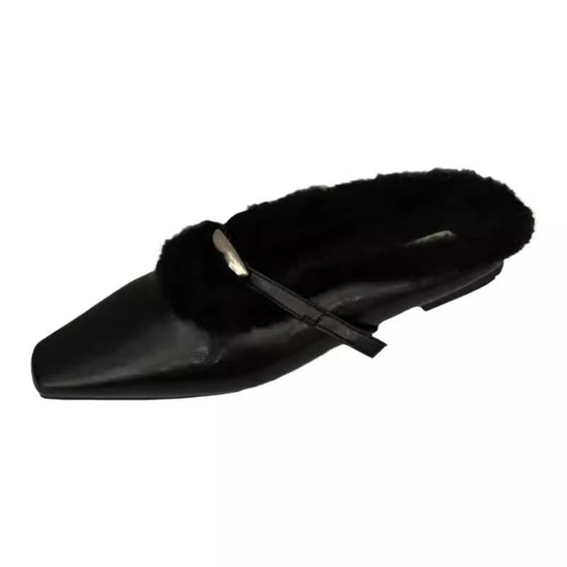 Evening Wind Gentle Velvet Bag Head Half Drag Women's Shoes Mao Mao Shoes Autumn and Winter Wear Muller Shoes One Pedal Mao Mao Drag Single Shoes