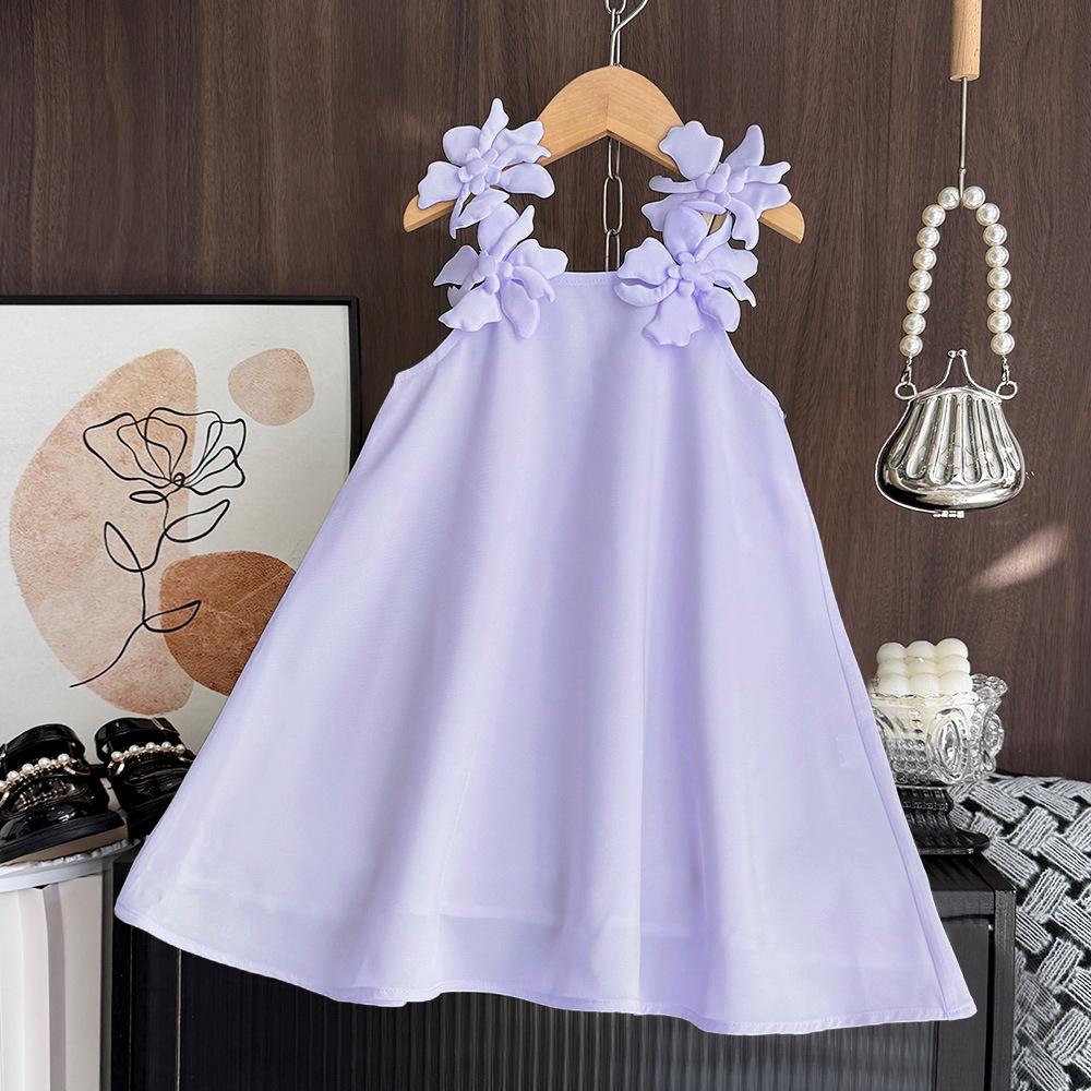 Summer New Three-Dimensional Flower Sling Dress Girls High Quality Wedding Birthday Princess Dress 2-7 Years Old
