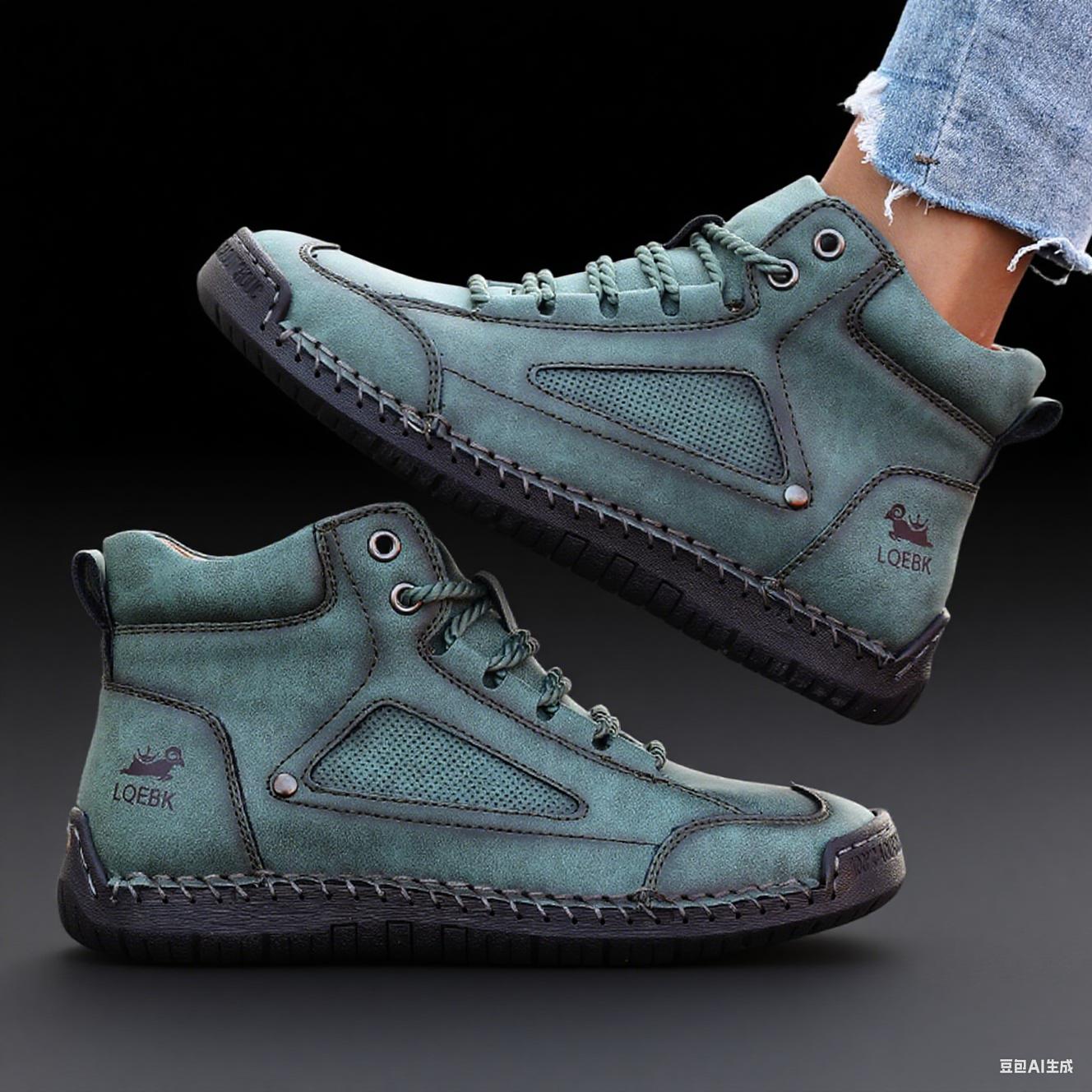 

Модные короткие ботинки мужские кожаные спортивные туфли с дизайном ручной строчки 2025 женские ретро лоферы, подходящие для уличного повседневного стиля 36 зелёный