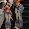 26 Retro-style Frayed Hem Flared Women's Jeans, Street Style Long Pants for Hot Girls, Floor-length Pants
