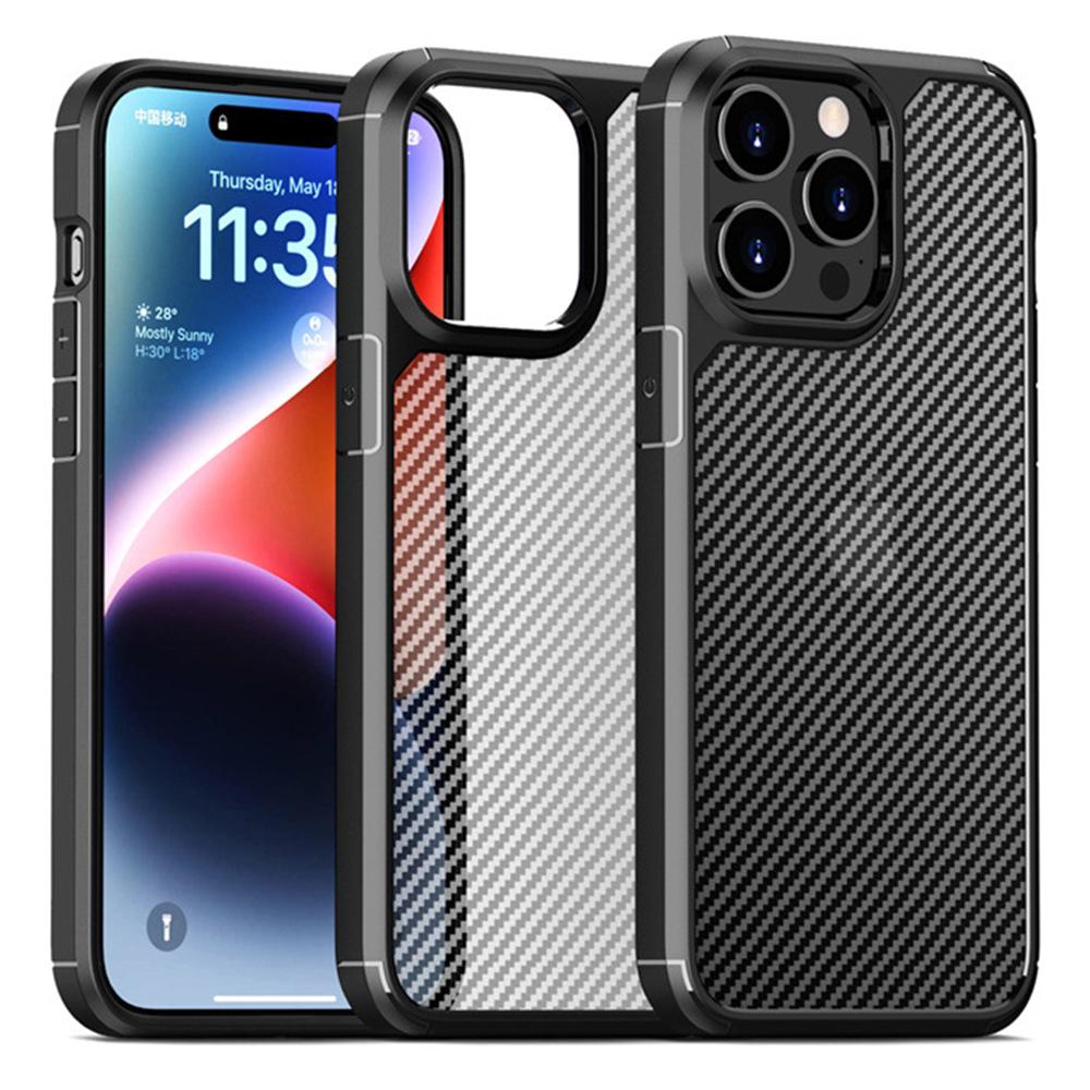 For iPhone 15 Pro Case Carbon Fiber Texture Anti-Scratch TPU+PC Back Cover