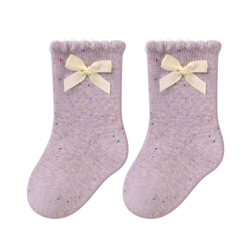 

Детские носки для маленьких девочек, вязаные с бантиками, мягкие гольфы до колена для малышек, хлопковые носки-гольфы с длинным паголенком для новорожденных девочек XL фиолетовый