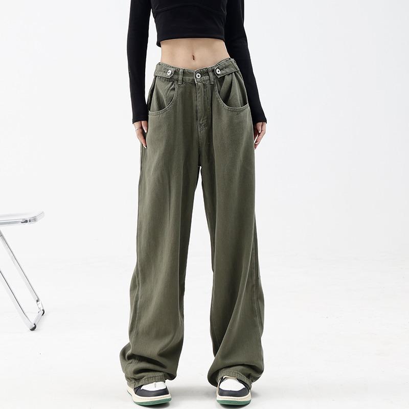 American Retro Vibe Pants Ins High Street Trendy Brand Army Green Jeans Men's Loose Straight Japanese Overalls