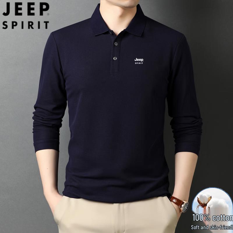 JEEP SPIRIT Men's Pure Cotton Long-Sleeve Polo Shirt