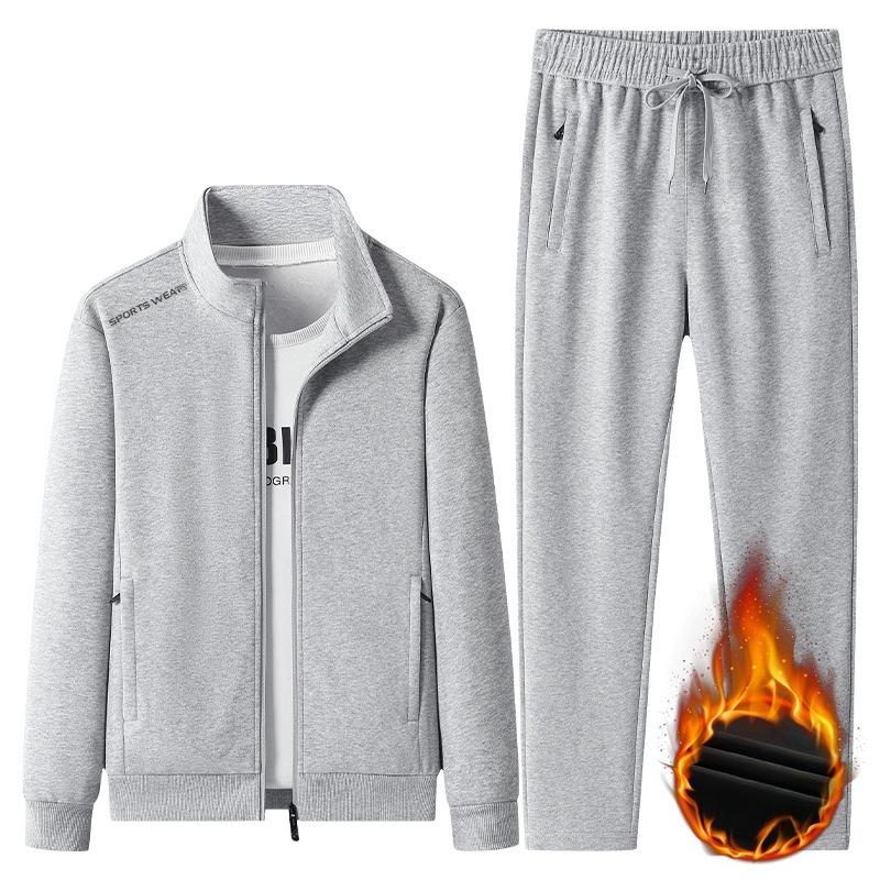Men's Cotton Tracksuits 2 Piece Set Men Sets Outwear Jacket+Sweatpant Autumn Winter Homme Suit Men Running Fitness Suit