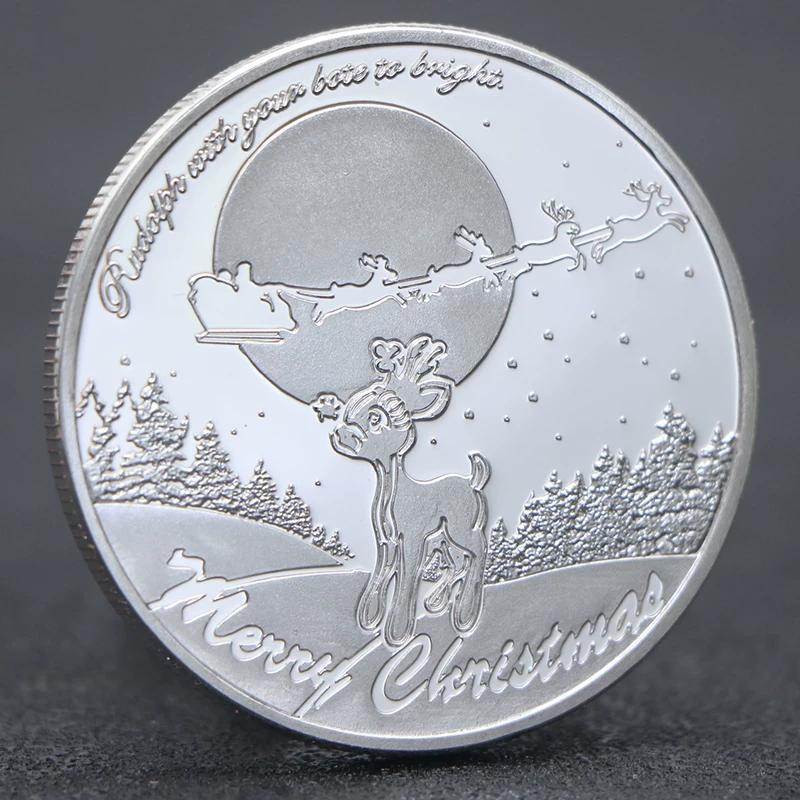 Christmas Princess Silver Plated Commemorative Coin Colored Relief Commemorative Medal Christmas Christmas Bobsleigh Colored Coin