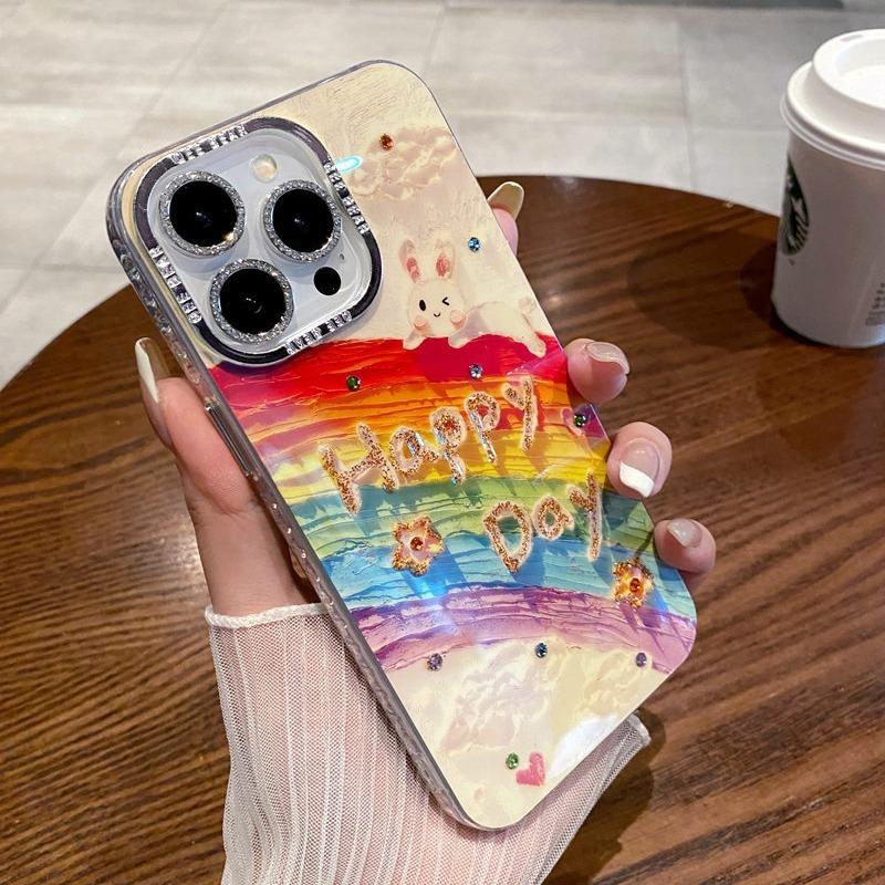Diamond Rainbow Rabbit Phone Case For Iphone 17 Pro Max 14 11 16 Pro