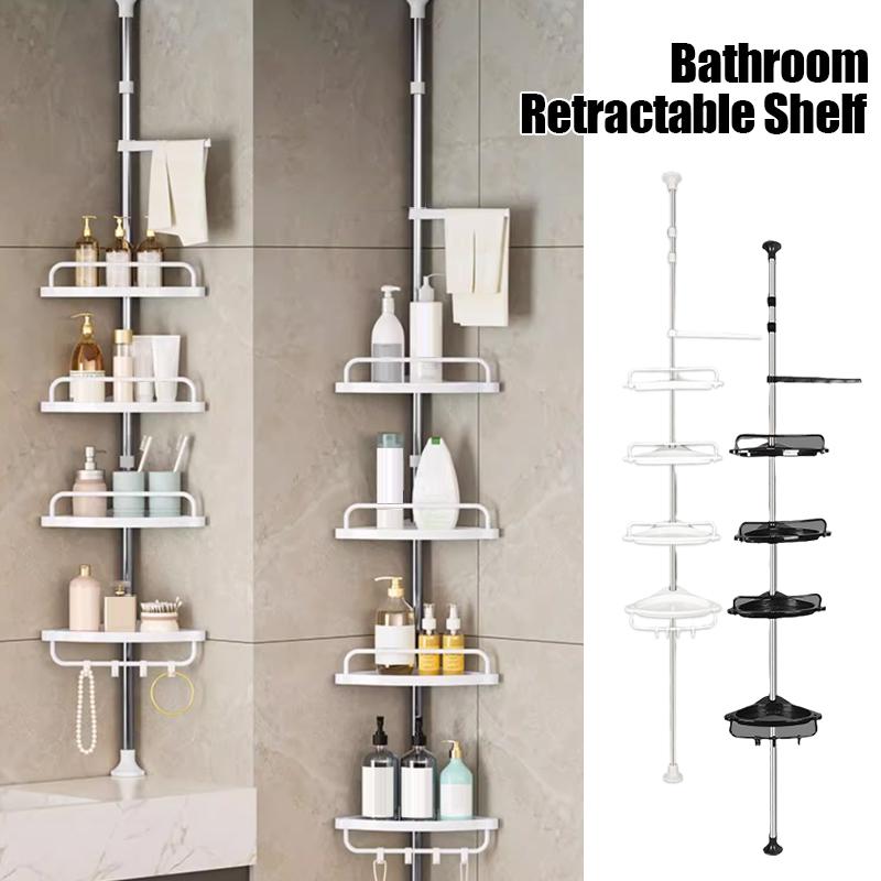 Adjustable Telescopic Shower Rack - Heavy-Duty Stainless Steel Floor-to-Ceiling Bathroom Organizer, Space-Saving Storage