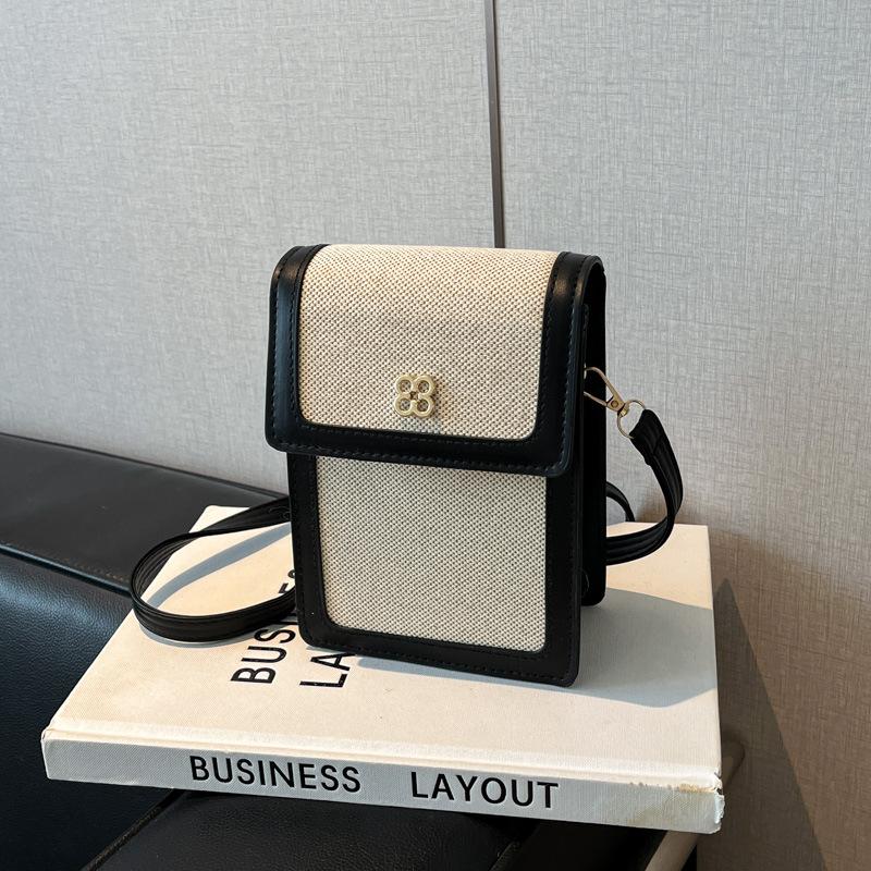 

Bag Ladies 2025 new vertical mobile phone bag, splicing contrasting color flip shoulder messenger bag versatile чёрный