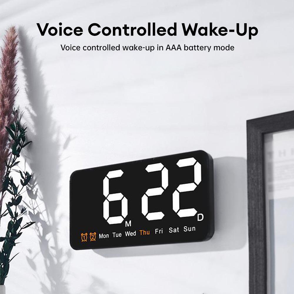 Large Screen Digital Wall Clock Nordic LED Display Sound Wake Up Alarm Clock 12/24H Temperature Date Time Display Table Clock