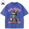 Rise Above Coffe Crânes Roses Design T-shirts Troués Lavés Femmes Été Hauts en Coton T-shirts Amples Col Rond Vêtements