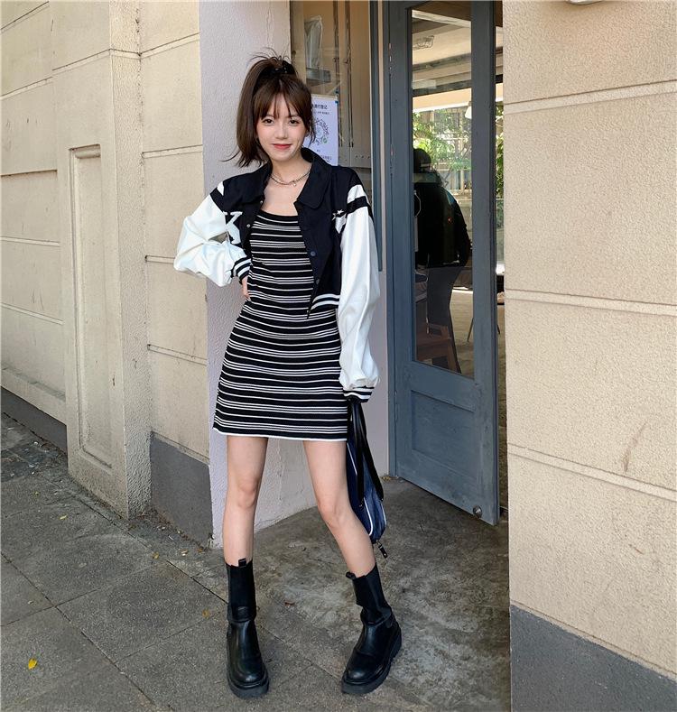 Women's 2026 French Striped Knit Bodycon Dress - Slimming, Waist-Cinching Midi Style for Summer