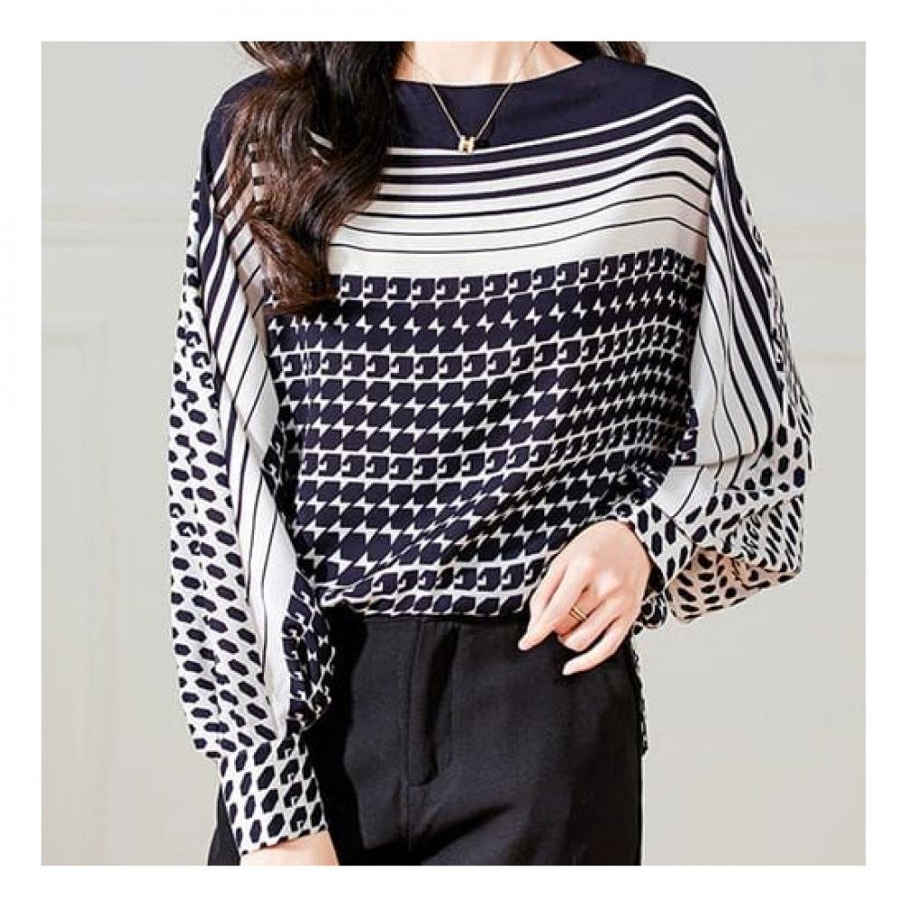 Navava Pointed Pattern Round Neck Long Sleeve Blouse Nb1889