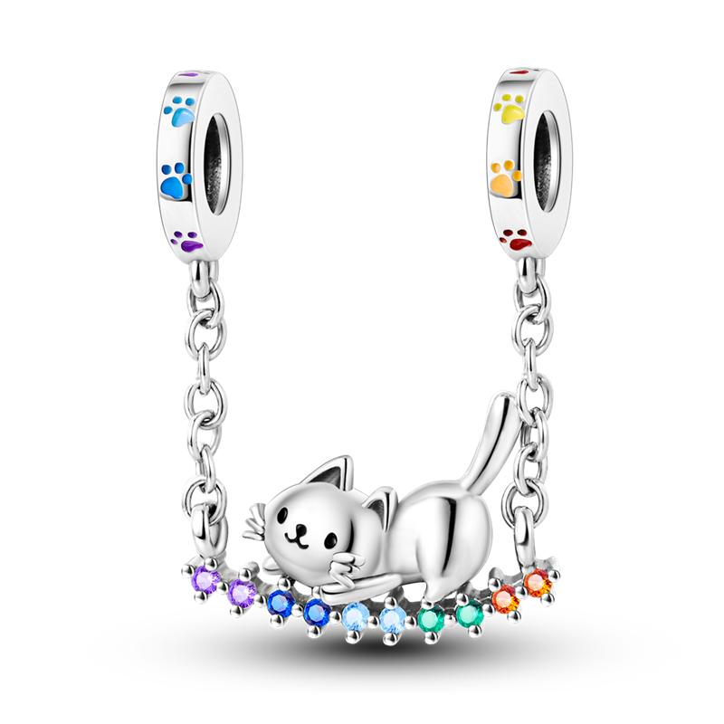 Cat Collection 925 Copper Charms Bead Persian Bell Anderson Multifarious Cats Dangle Fit Bangle Bracelet Necklace DIY Zircon