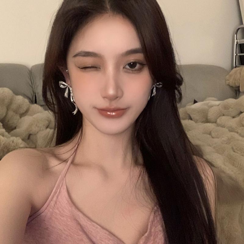 Exaggerated Earrings High-Grade Sense Luxury Diamonds Bowknot Earrings 2023 Trend Sweet Earrings Female Summer Style