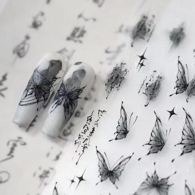 Chinese Style Chinese Style Butterfly Beautiful Nail Stickers Ink Butterfly Fluttering Nail Stickers Ins Style Decorative Di Stickers