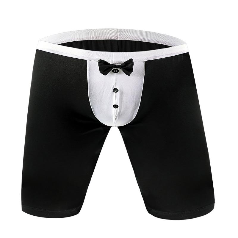 Men'S Sexy Tuxedo Boxer Briefs Sissy Pouch Shorts Panties With Bow Tie Waiter Costume Lingerie Underwear Nightclub Maid Uniform