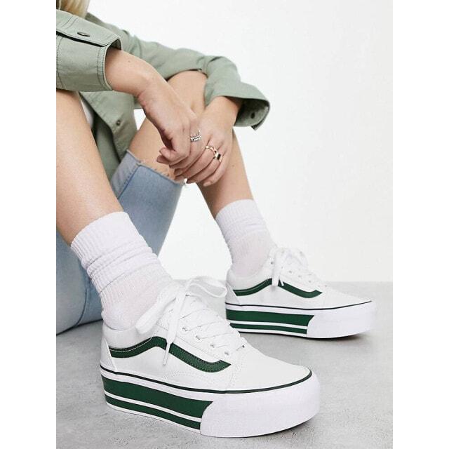 

Белые кроссовки Vans Old Skool Stackform с зелеными спортивными полосками