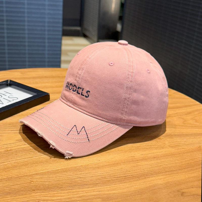 

Бейсболка Сломанный козырек Вышивка Буква Шляпа Женская Кепка с козырьком Мужская Лицо Маленькая Весна и Осень Широкий козырек Adjustable 54-59cm розовый