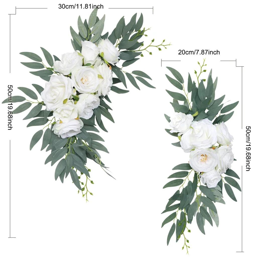 2pcs Artificial Wedding Flowers Hanging Garland Welcome Sign Backdrop Party Decoration Arches Fake Flowers Window Display Floral