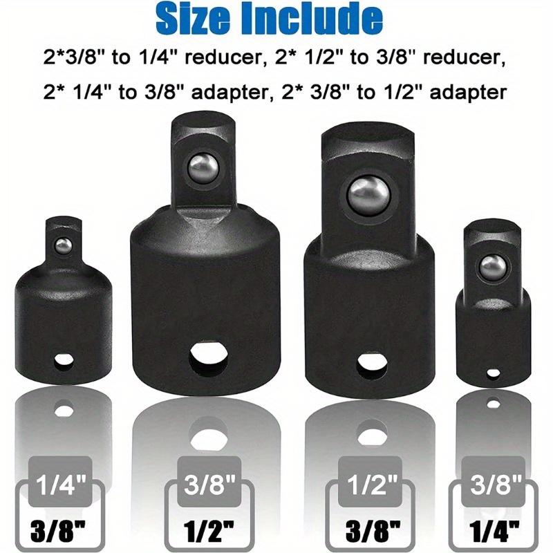 4-pcs 1/2-inch 3/8-inch 1/4-inch Impact Socket Adapter and Reducer Set Cr-V Industrial Grade Impact Sockets Adapters.