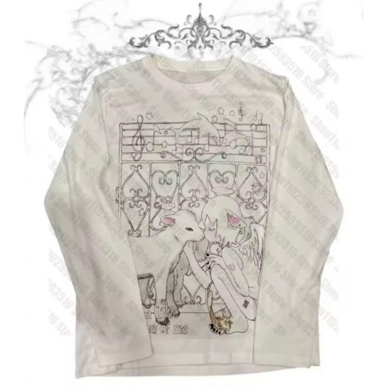 Unisex Vintage Streetwear Long Sleeve T-Shirt With 3D Digital Print Loose Fit Casual Tee Daily Wear