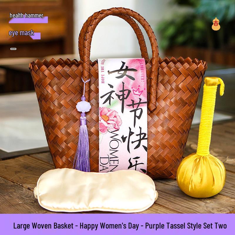 38th Festival Goddess Gift Set: High-End Bamboo Basket Souvenir for Employees