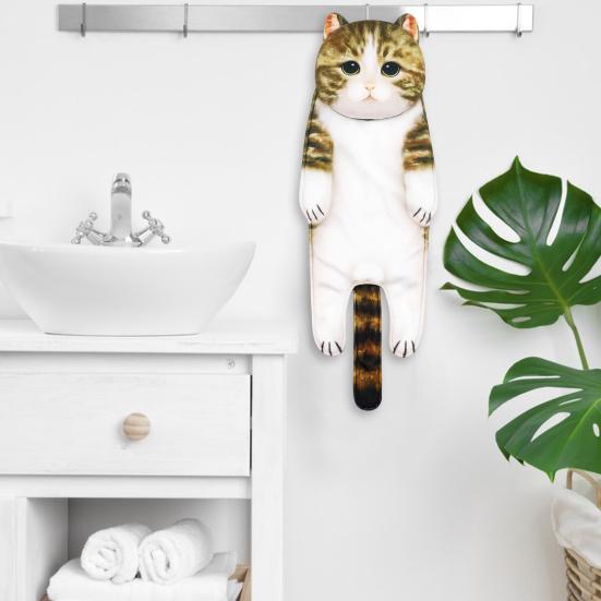 Hand Towel Adorable Cartoon Cat Shaped Towel Soft Absorbent Hanging Towel for House Kitchen Bathroom