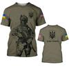 Ukraine Patriotic Soldier Graphic T-Shirt with Camo Sleeves