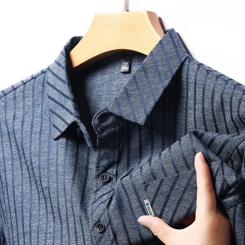 Smooth Anti-pilling Mulberry Silk Men's Long-sleeved Shirt Spring and Autumn New Striped Shirt No Ironing