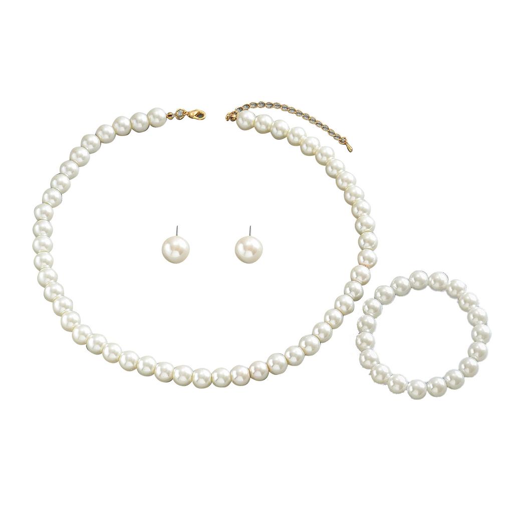 Leichtes Luxus-Set mit Halskette und Ohrringen im High-End-Stil, vielseitiges Armband mit eingelegten Perlen und schlichter Schlüsselbeinkette