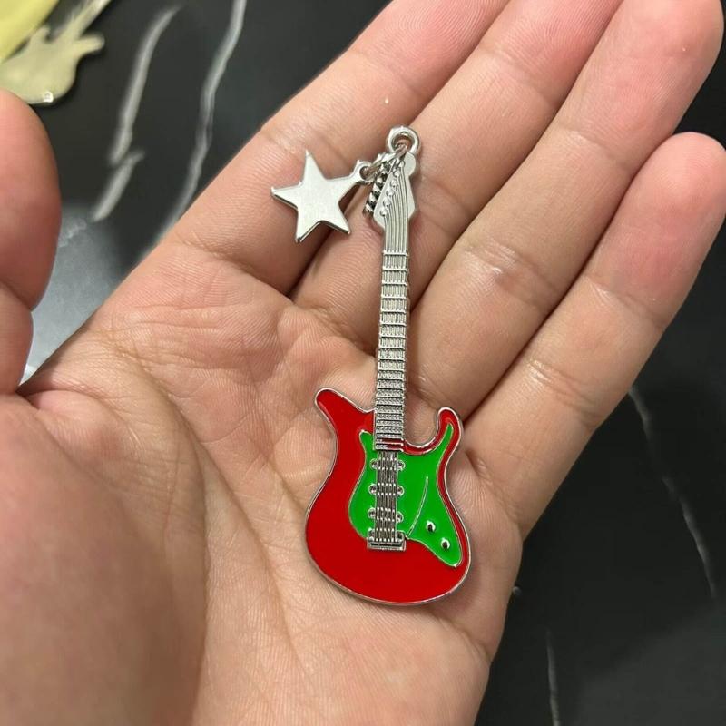 Vintage Guitar Pendant Keychain Bag Pendant Decorations Sweet Cool Dangle Earring Christmas Keyring Y2K Hair Clip