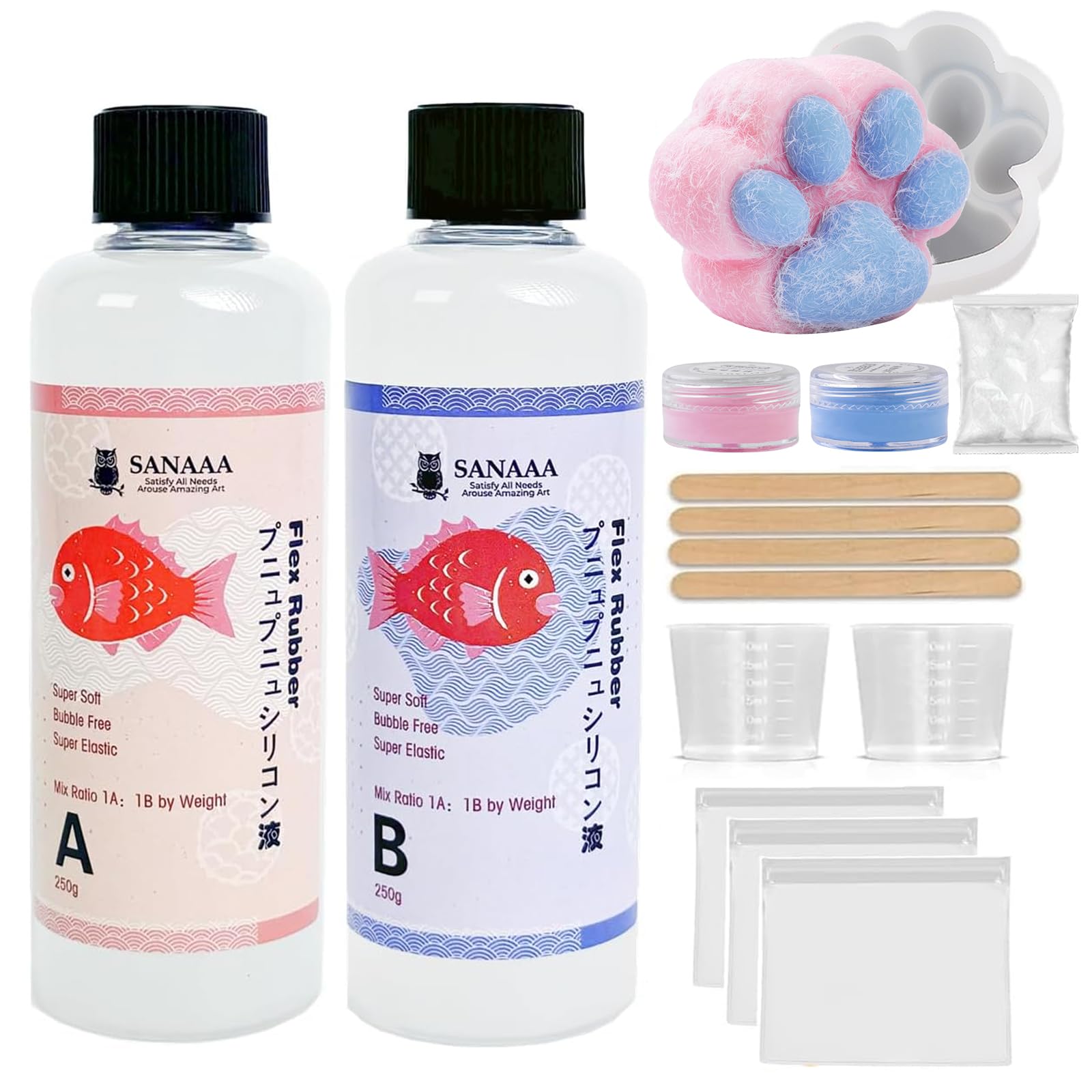 

SANAAA Жидкий силикон для сквиши, Набор для изготовления сверхмягкой силиконовой резины, 1:Смесь соотношения 1 AB, Ручная работа DIY, Подарок для снятия стресса, Набор «Кошачий коготь» (250+250г)