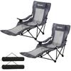 Set of 2 Camping Chairs Foldable Fishing Chair with Adjustable Backrest, Footrest, Cup Holder, Headrest, Dark Grey