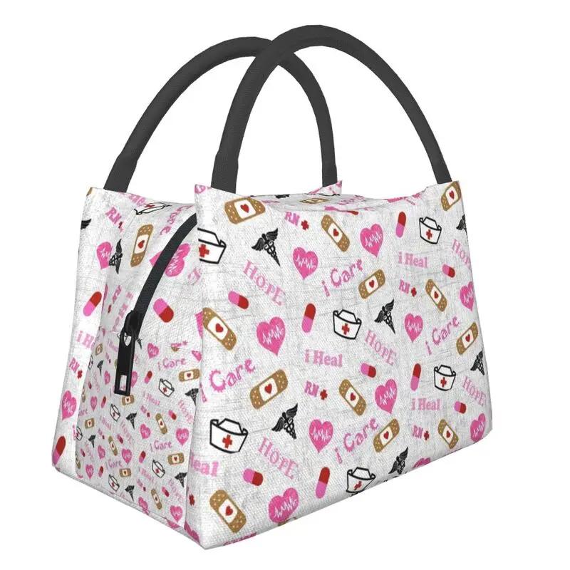 Pink Nurse Life Insulated Lunch Tote Bag for Women Nursing Print Portable Thermal Cooler Bento Box Work Travel Food Bags