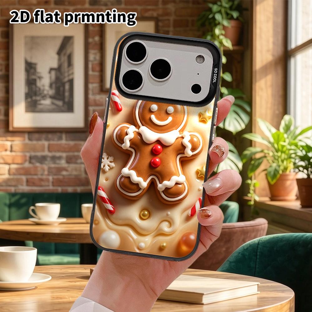 Phone case: 2D flat design, suitable for iPhone 18 17 16 15 14 13 Pro protective case, gingerbread man, perfect Christmas and Halloween holiday gift