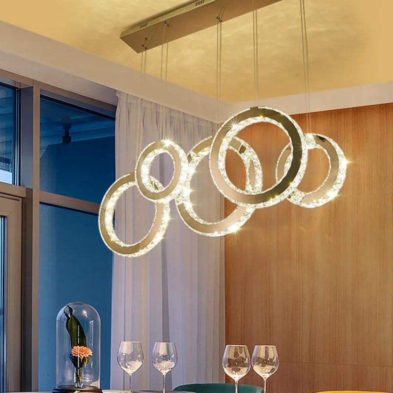 Lustre Led Pendant Lumini pentru Sufragerie Moderne Cristale de Lux Suspendare Cerc Oțel Led Pendant Candelabru Lampă de iluminat